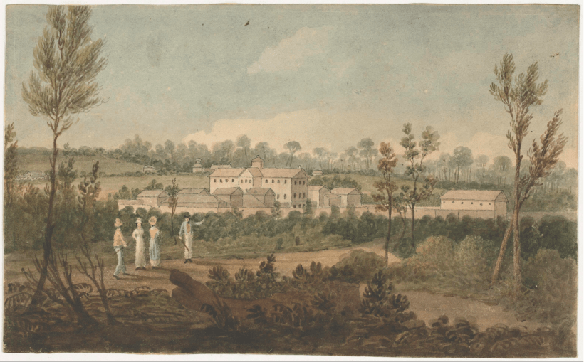 Augustus Earle, Female penitentiary or factory, Parramata [i.e. Parramatta], N.S. Wales [picture] / [Augustus Earle]. Courtesy of National Library of Australia, nla.obj-134500491.