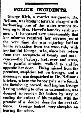 Parramatta Female Factory, Female Factory Online, Irish Convict, Ann Lambert, Mrs Howell laundry, laundress, water nymph, Parramatta, nineteenth century, Police Reports, newspaper